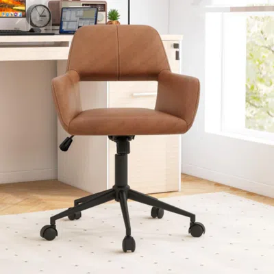 Hivvago Mid Century Office Chair Faux Leather With Armrests-brown