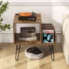 Hivvago Mid-century Record Player Stand With Power Outlet And Vinyl Divider-rustic Brown