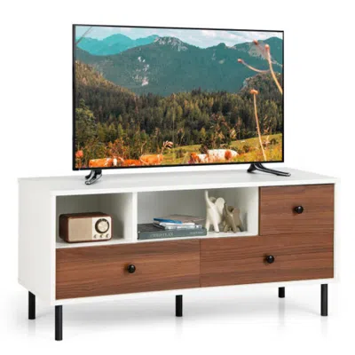 Hivvago Mid-century Tv Stand For 50-inch Tvs With 2 Cubbies And 3 Drawers In Brown