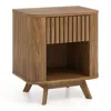 Hivvago Mid-century Wood Nightstand With Drawer And Open Shelf-walnut