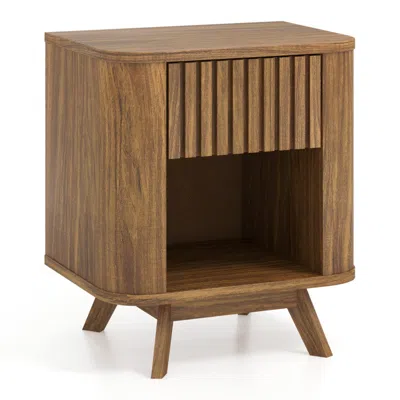 Hivvago Mid-century Wood Nightstand With Drawer And Open Shelf-walnut