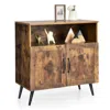 Hivvago Mid-century Wooden Storage Cabinet Wine Glass Holders-rustic Brown