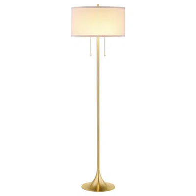Hivvago Mikka Floor Lamp, Pull-chain, Gold Flared Pedestal Base, Beige Fabric