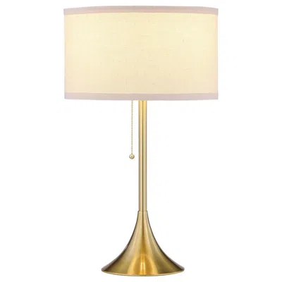 Hivvago Mikka Table Lamp, Pull-chain, Gold Flared Pedestal Base, Beige Fabric