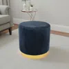Hivvago Mindy Ottoman, Dark Blue Velvet And Gold Metal Base, Round 19 Inch In Blue