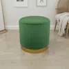 Hivvago Mindy Ottoman, Light Green Velvet And Gold Metal Base, Round 19 Inch