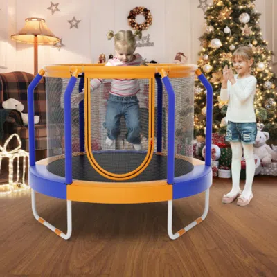 Hivvago Mini Trampoline With Enclosure And Heavy-duty Metal Frame-orange In Blue