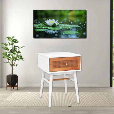 Hivvago Minimalist Bedside Cabinet With Single Drawer And Wooden Frame In White