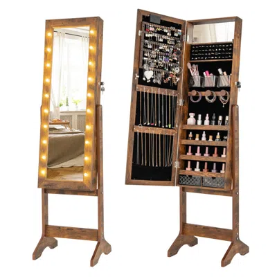 Hivvago Mirror Jewelry Cabinet With 20 Warm Lights And 4 Tilt Angles In Brown