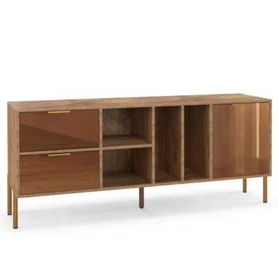 Hivvago Mirrored Buffet Cabinet With 2 Drawers And 1 Door For Living Room-natural In Brown