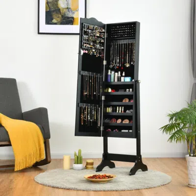 Hivvago Mirrored Lockable Jewelry Cabinet Armoire Organizer Storage Box-black