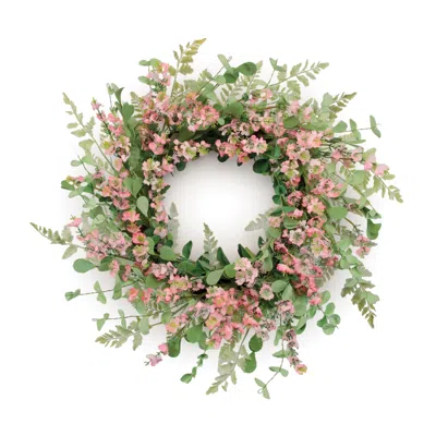 Hivvago Mixed Blossom Floral Wreath 18"d In Green