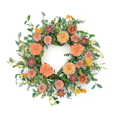 Hivvago Mixed Gerbera Daisy Wreath 24"d In Green