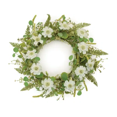 Hivvago Mixed Pincushion Floral Wreath 22"d In Green