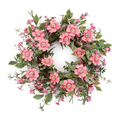 Hivvago Mixed Pincushion Floral Wreath 22"d In Multi