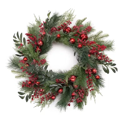 Hivvago Mixed Pine Berry And Ornament Wreath 24"d In Multi
