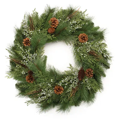 Hivvago Mixed Pine Juniper And Pincone Wreath 30"d In Green