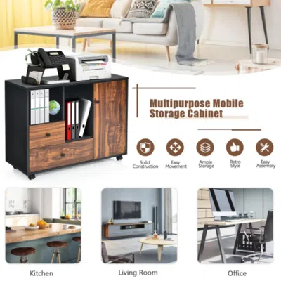 Hivvago Mobile Filing Cabinet 2 Drawers With Open Shelves For Home And Office