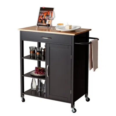 Hivvago Mobile Kitchen Island Cart With Rubber Wood Top-brown