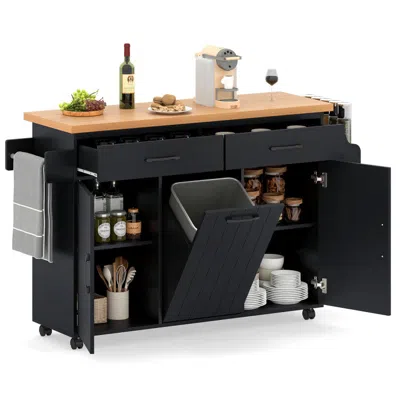 Hivvago Mobile Kitchen Island Table With Trash Bag Storage For Dining Room In Black