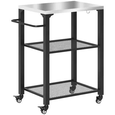 Hivvago Mobile Pizza Oven Table With Stainless Steel Top And Side Handle In Black
