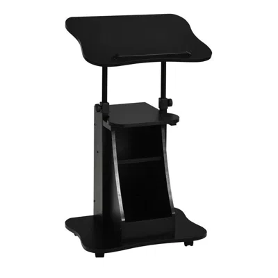 Hivvago Mobile Podium Stand Height Adjustable Laptop Cart With Tilting Tabletop And Storage Compartments