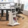 Hivvago Mobile Podium Stand Height Adjustable Laptop Cart With Tilting Tabletop And Storage Compartments-whi