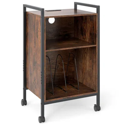 Hivvago Mobile Record Player Stand With Power Outlet-rustic Brown