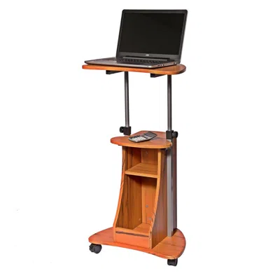 Hivvago Mobile Sit Down Stand Up Desk Adjustable Height Laptop Cart In Wood-grain Finish In Brown