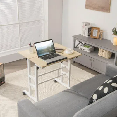 Hivvago Mobile Standing Up Desk Adjustable Computer Desk Tilting Workstation-natural