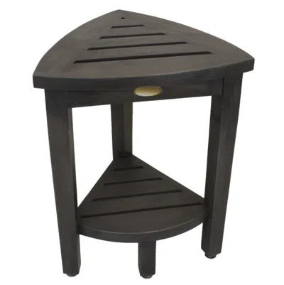 Hivvago Mod Gray Teak 18" Curvilinear Corner Shower Bench With Shelf In Black