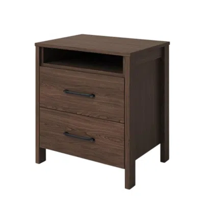 Hivvago Modern 2-drawer Nightstand Bedside Table In Brown Walnut Wood Finish