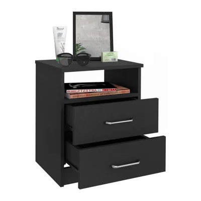 Hivvago Modern 2-drawer Nightstand End Table With Open Shelf In Black Wood Finish