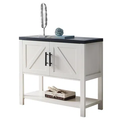 HIVVAGO MODERN 2 DRAWER WOODEN STORAGE CONSOLE TABLE WHITE/BLACK