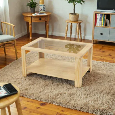 Hivvago Modern 2-level Center Table With Tempered Glass Surface And Lower Storage In Neutral