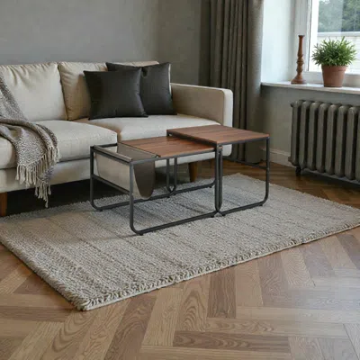 Hivvago Modern 2-piece Nesting Table Set With Side Organizer In Brown