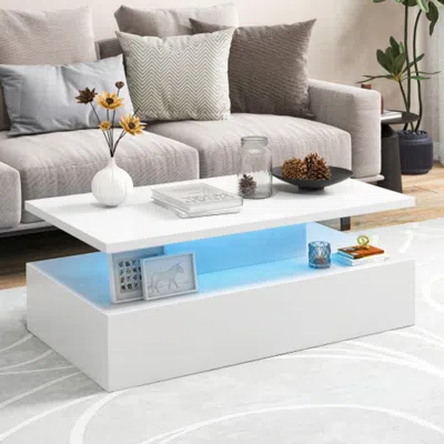 Hivvago Modern 2-tier High Glossy Table With Adjustable Light Colors For Living Room-white