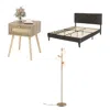 Hivvago Modern 3-piece Bedroom Furniture Set With Upholstered Queen Bed 2 Rattan Nightstands And 3-globe Flo In Multi