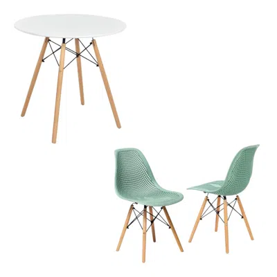 Hivvago Modern 3-piece Dining Set: Round Table With Set Of 2 Hollow Plastic Chairs