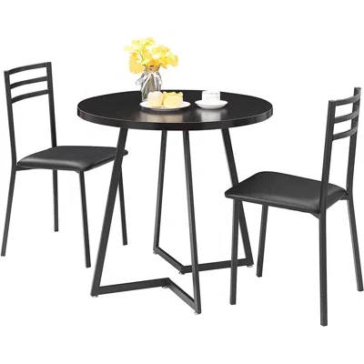 Hivvago Modern 3-piece Kitchen Dining Set With Round Black Wood-top Table And 2 Chairs