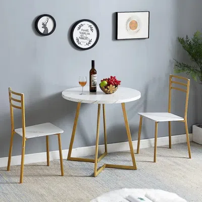 Hivvago Modern 3-piece Kitchen Dining Set With Round Wood-top Table And 2 Chairs