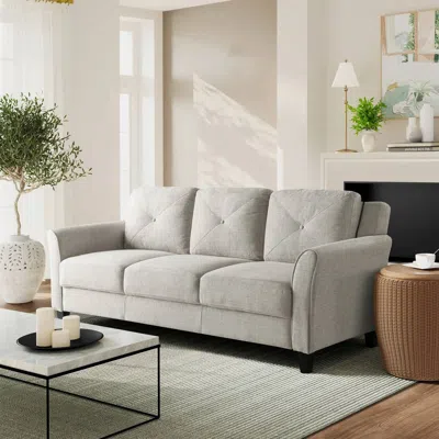 Hivvago Modern 3-seater Upholstered Sofa In Cream Microfiber With Button Tufted Cushions