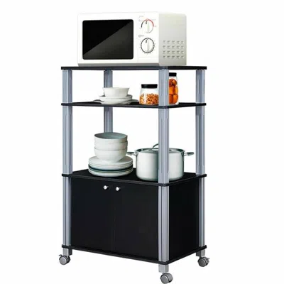Hivvago Modern 3-shelf Kitchen Baker's Rack Cart On Wheels In Black Wood Finish