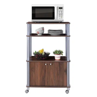 Hivvago Modern 3-shelf Kitchen Baker's Rack Cart On Wheels In Brown Wood Finish