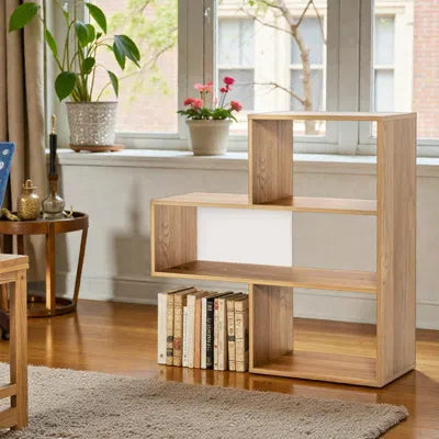 Hivvago Modern 3-tier Open Bookcase With Curved Frame And Safety Anchor In Brown