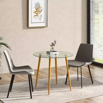 Hivvago Modern 35.5-inch Round Glass Top Dining Table With Wood-look Metal Legs In Multi