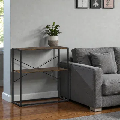 Hivvago Modern 36" Entryway Console Table Featuring Dual Wooden Shelves And Metal Base In Brown