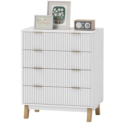 Hivvago Modern 4 Drawer Dresser With Fluted Design And Wood Legs
