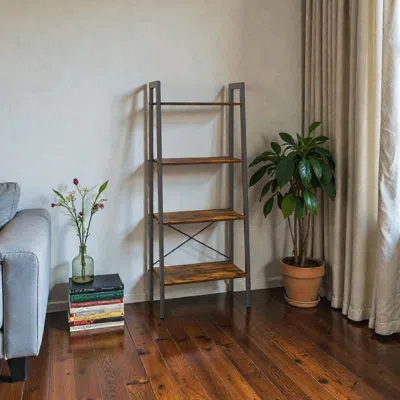 Hivvago Modern 4-layer Storage Bookshelf With Steel Frame And Adjustable Base In Brown