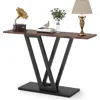 Hivvago Modern 43-inch Narrow Entryway Table With Brown Wood Top And Black Metal Frame In Multi
